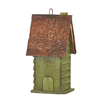 Glitzhome 12" H Green Hanging Distressed Solid Wood Garden Bird House Decoratvie Birdhouse - WoodArtSupply