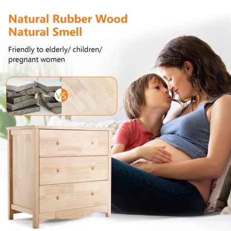 VINGLI Upgraged Unfinished 3 Drawer Dresser for Bedroom Natural Solid Wood Dresser Color DIY, Farmhouse Dresser with Spacious Storage Chests of VINGLI
