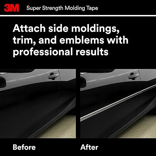 3M Super-Strength Molding Tape, 1/2 in x 15 ft, High Strength Double-Sided Adhesive, Permanently Attaches Side Moldings, Trim and Emblems to Interior 3M