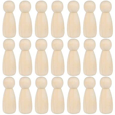JAPCHET 50 Pack 3-1/2 Inch Large Wooden Peg Dolls, Unfinished Wooden Jumbo Peg People Wood Doll Bodies Figures for Painting, DIY Art Craft Projects, JAPCHET