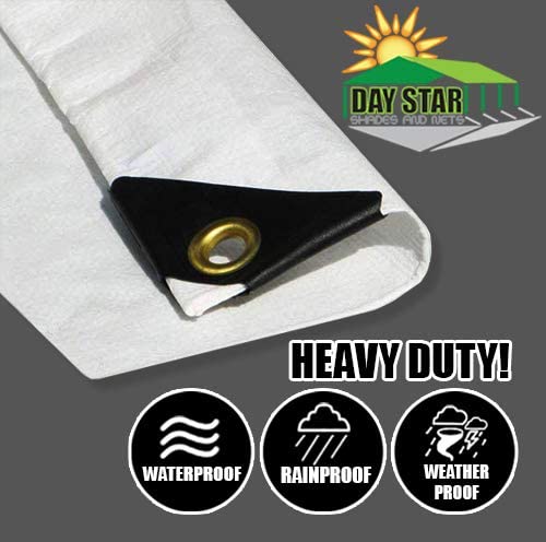 8'x20' 12 mil White Tarp Extra Heavy Duty 3 Ply Reinforced Canopy 6 oz (Approximate 7’.6 x 19’.6) DAY STAR SHADES