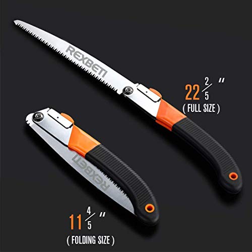 REXBETI Folding Saw, Heavy Duty 11 Inch Extra Long Blade Hand Saw for Wood Camping, Dry Wood Pruning Saw With Hard Teeth, Quality SK-5 Steel REXBETI