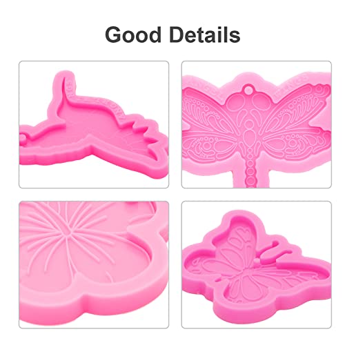 64Pcs Epoxy Resin Molds Kit, Bird Dragonfly Butterfly Cherry Flower Shape Silicone Molds for Resin Epoxy Casting Molds with Hole, Keychain and Jump Angel Wings