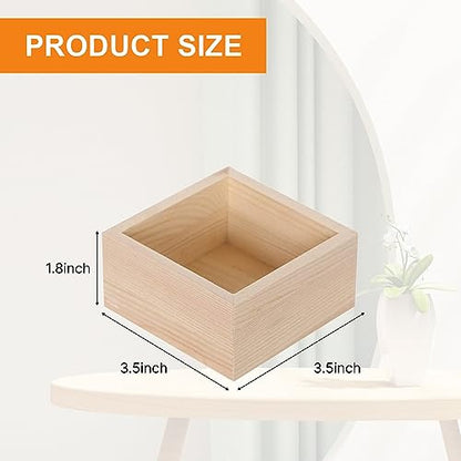 Voittozege 12-Pack Square Wood Box Wood Box Centerpiece for Crafts Unfinished Small Wooden Boxes 3.5 Inch Storage Organizer Craft Rustic Box for DIY - WoodArtSupply