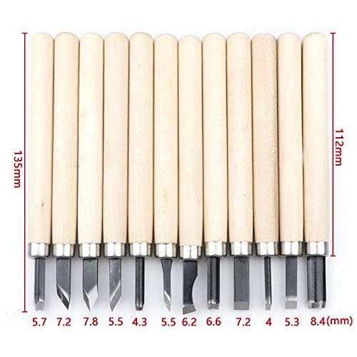 12Pcs Set Wood Carving Knives Tools Kit Unxuey Professional Carving Chisels Knife Kit with Protective Covers and Whetstone for Wood, Clay, Sculpting, Unxuey