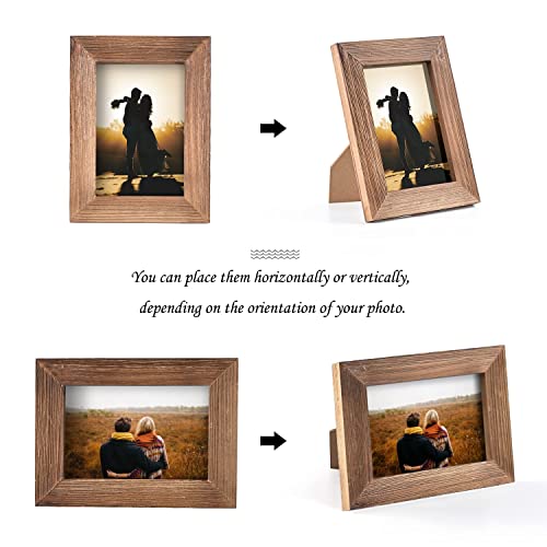 Wood Picture Frame 4x6 Brown Retro Photo Frames with Real Glass Solid Wooden Photo Frame Standing for Tabletop Hanging Wall Farmhouse Home Desk