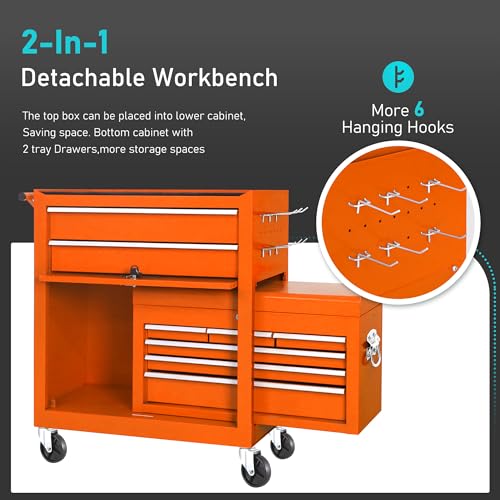 INTERGREAT 8 Drawer Rolling Tool Chest, High Capacity Tool Chest with Wheels, 2-in-1 Detachable Tool Storage with Large Cabinet for Garage, - WoodArtSupply