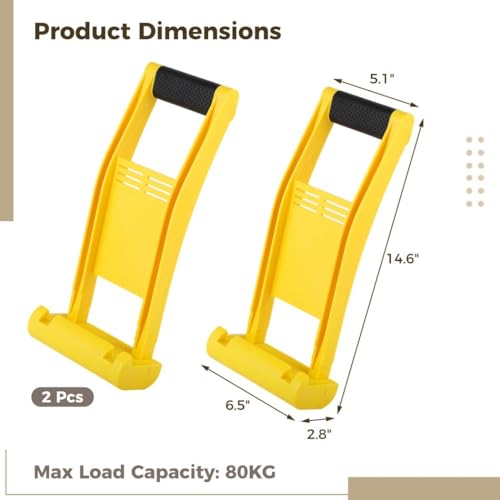 Homaisson 2 Pcs Plasterboard Carriers, Plastic Drywall Carrying Handles, Panel Carrier Tool with 80KG Load-Bearing Capacity, Non-slip Plywood Lifting - WoodArtSupply