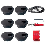 Bicafa 6-Pack Desk Grommet 50mm (2 inch) Wire Cord Cable Desk Hole Cover with Bi-Metal Hole Saw Kit and Cord Wire Wrap Coiled Tube Sleeve Bicafa
