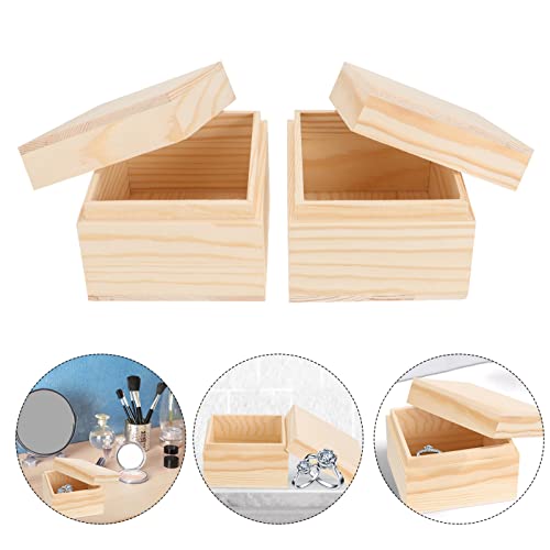 Zerodeko 2pcs Boxes Solid Wood Gift Box Wood Jewelry Case Cajitas De Regalo Para Joyeria Unpainted Jewelry Organizer Tray Country Jewelry Wood Decor