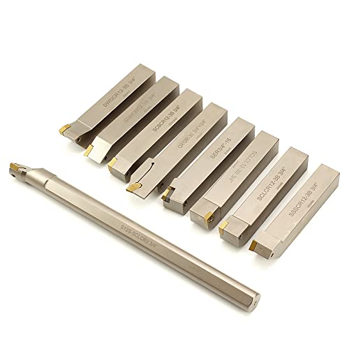 OSCARBIDE 3/4”Shank 9 Pieces/Set Indexable Nickel Plated Lathe Turning Tool Holder and Boring Bar,CNC Heavy Duty for Turning Grooving Threading Cut