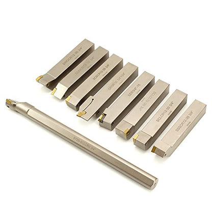 OSCARBIDE 3/4”Shank 9 Pieces/Set Indexable Nickel Plated Lathe Turning Tool Holder and Boring Bar,CNC Heavy Duty for Turning Grooving Threading Cut