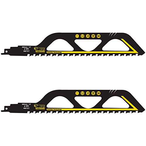 2 x SabreCut SCRS1243HM_2 Tungsten Carbide 12" (305mm) 2 TPI S1243HM Medium Bricks Poroton Fibre Cement Concrete Straight Cutting Reciprocating Sabre - WoodArtSupply