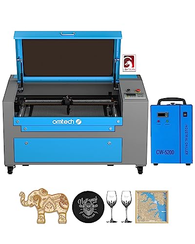 OMTech 60W CO2 Laser Engraver with LightBurn and Water Chiller, 16"x24" Laser Engraving Cutting Machine with 2 Way Pass Air Assist Digital Controls,