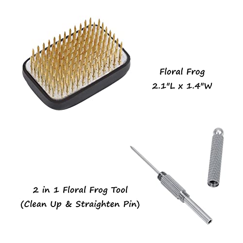 Japanese Flower Frog Ikebana Vase Kit, Ceramics Flower Container (6.7"Lx3.4"Wx2.75"H) with Rectangle Floral Frog (2.1"Lx1.4"W) and 2 in 1 Kenzan Eggone