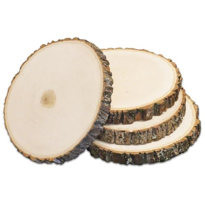 Wilson Wood Slice 4 Pack Basswood Round Rustic, Sanded Side, 9-12" Diameter, for Wedding Centerpiece, Babyshowers, DIY Projects, Table Chargers,