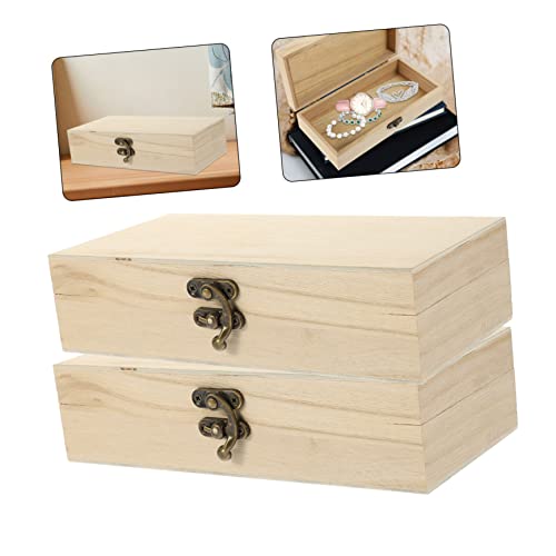 COHEALI 2pcs Box Blank Storage Box Makeup Case Organizer Earring Organizer Box Jewelry Organizer Clear Wooden Jewelry Case Unfinished Wood Box Wooden COHEALI