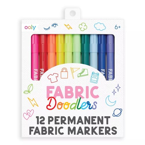 Ooly Permanent Fabric Markers [Set of 12], Fabric Doodlers are for Drawing on Denim Jackets, Light T-Shirts, Book Bags, Backpacks and More, Great Ooly