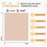 Tintnut Boho Color Heat Transfer Vinyl - 18 Sheets 12 X10 Inche Neutral Tone Brown HTV Vinyl Aqua Iron On Vinyl Beige/Brown/Tan/Light Lilac HTV for Tintnut