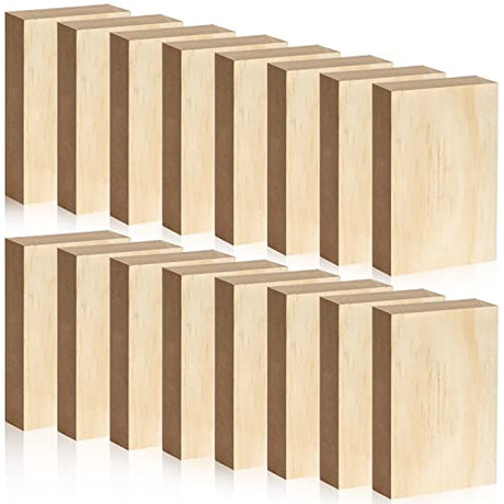 16 Pack Unfinished Wood Blocks for Crafts, 5 X 3 X 1 Inch MDF Wood Board Wooden Rectangle Blocks Craft Panels for Art and Crafts, Engraving, Aweyka