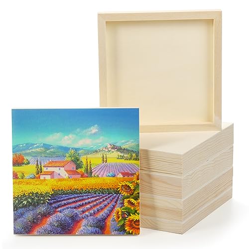 Frcctre 9 Pack 8 x 8 Inch Unfinished Wood Panel Boards, Square Wooden Cradled Painting Canvas Boards Wood Paint Pouring Panels for DIY Art Crafts