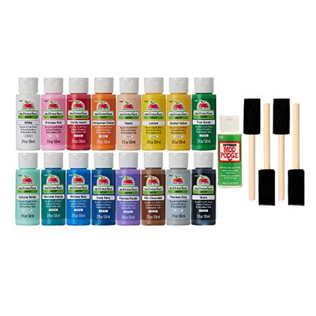 Apple Barrel Multi PROMOABMPO22, 21 Piece DIY Set Featuring 16 Surface Paints, 1 Mod Podge Outdoor Acrylic Sealer and 4 Foam Brushes, Large Apple Barrel