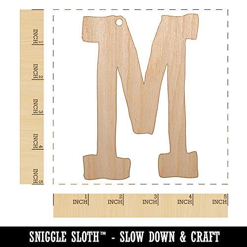 Letter M Uppercase Cute Typewriter Font Unfinished Craft Wood Holiday Christmas Tree DIY Pre-Drilled Ornament Sniggle Sloth