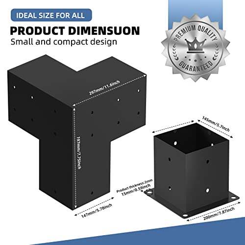 TOCRETOARE Pergola Kit, 4 Pack Woodworks Pergola Brackets 6" x 6" (Actual: 5.5x5.5 Inch), 3-Way Right Angle Corner Brackets, Powder-Coated Pergola - WoodArtSupply