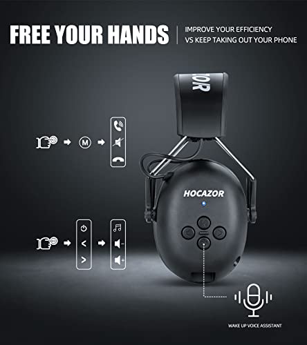 Hocazor HZ07 Upgrade Bluetooth 5.3 Hearing Protection - NRR 25dB Noise Cancelling Earmuffs 40 Hours+ Playing Time with 1500mAh Rechargeable Battery Hocazor