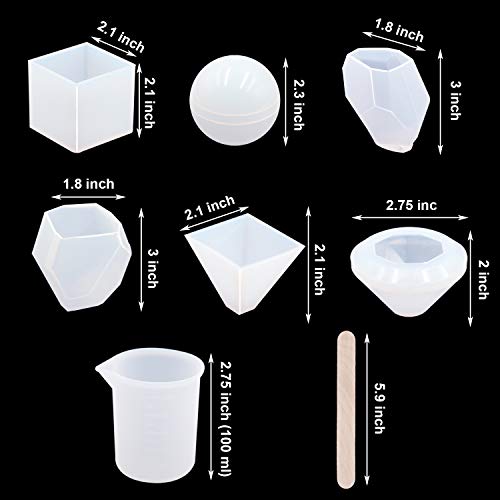 EuTengHao 18Pcs DIY Silicone Resin Casting Molds Tools Set Includes 6 Resin Casting Molds Large Clear Silicone Molds 2 Measurement Cup 10 Wood Sticks EuTengHao