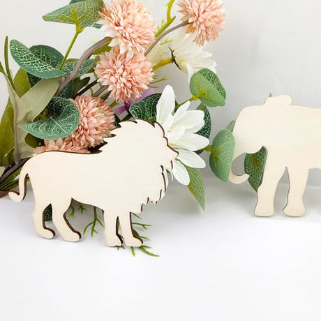 30 Pack Unfinished Wood Animal Cutouts Jungle Animal Crafts Wood Elephant, Rhino, Lion, Hippo, Crocodile, Turtle Cutouts to Paint Wooden Safari Xonzmmk