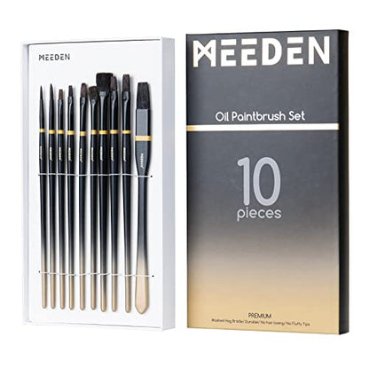 MEEDEN Professional Paint Brushes Set, 10 PCS Long Handled Artist Paint Brushes for Oil,Acrylic,Watercolor Painting, Hog Bristle Oil Paint Brushes of - WoodArtSupply