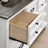 Roundhill Furniture Clelane Wood Bedroom Set with Shiplap Panel Bed, Dresser, Mirror, Two Nightstands, and Chest, King, Weathered White and Walnut Roundhill Furniture