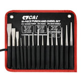 C&T 16-Piece Punch and Chisel Set with Storage Pouch, Including Taper Punch, Cold Chisels, Pin Punch, Center Punch, Chrome Vanadium Steel C&T