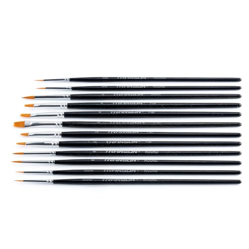 Transon 12pcs Small Detail Miniature Model Painting Brush Set Suitable for Acrylic Watercolor Gaouche Oil Painting