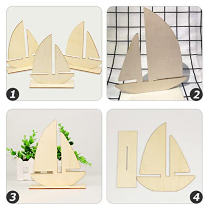 EXCEART Ocean Decor Kids Beach Toys 10Pcs Unfinished Wooden Boat Cutout, Wood Boat Ship Decoration to Paint for Arts Crafts DIY Projects Home Party