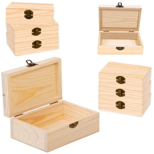 KYLER Unfinished Wooden Box with Clasp - 8 pcs Wood Boxes for Crafts, 6 x 3.8 x 2 inch, Wood Box for DIY Arts Hobbies Jewelry