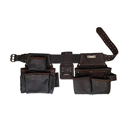 OX Tools Pro 4 Piece Carpenter Tool Belt, Construction Rig, Leather Tool Belt with Two Pouches, Hammer Holder, Tape Measure Pocket, Adjustable OX Tools
