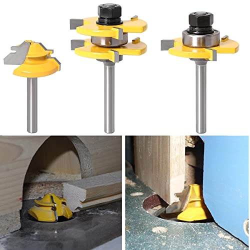 WICHEMI 1/4 Shank Tongue and Groove Router Bits+ 1/4 Shank 45° Lock Miter Router Bit, Wood Milling Cutter Woodworking Grooving Tool Kit for Router WICHEMI