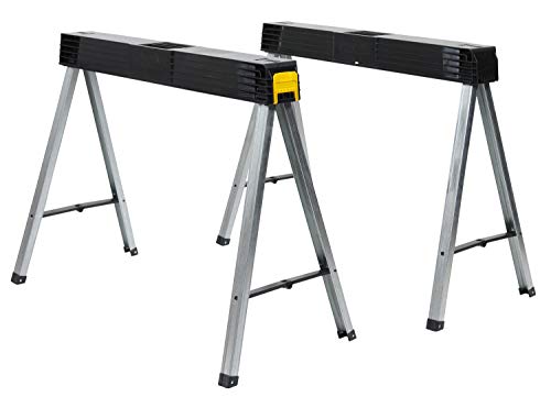 STANLEY Folding Work Bench Saw Horse Twin Pack, Heavy Duty Metal Leg with Side Latch, 1-97-475 Stanley