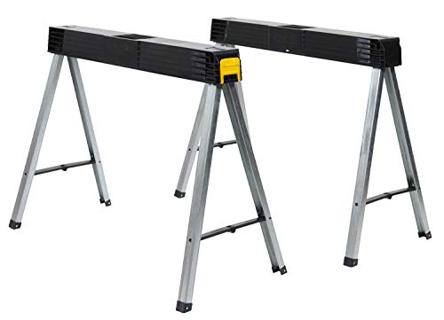 STANLEY Folding Work Bench Saw Horse Twin Pack, Heavy Duty Metal Leg with Side Latch, 1-97-475 - WoodArtSupply