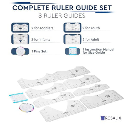 ROSALIX Tshirt Ruler Guide for Vinyl Alignment 10 Pieces, Pins Set and User Manual Included, Ideal T Shirt Ruler Guide, T Shirt Ruler with Tshirt - WoodArtSupply