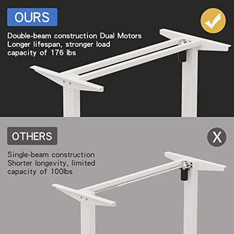BUNOEM Height Adjustable Electric Standing Desk, 63x30 Height Stand Up Computer Desk,Sit and Stand Home Office Desk with Splice Board (White+Oak Top, BUNOEM