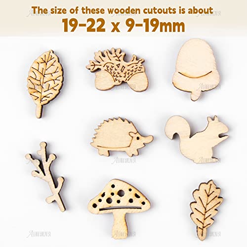AUEAR, 300 Pack Wooden Embellishments Squirrel Mushroom Leaf Slices Discs Unfinished Wooden Cutouts Wood Ornaments for Crafts DIY Handmade Decoration AUEAR