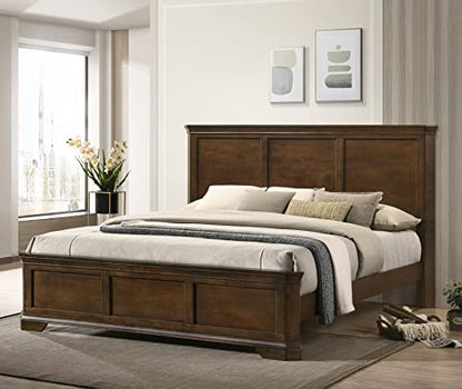 Roundhill Furniture Maderne Traditional Wood Panel Bed with Dresser, Mirror, Two Nightstands, Chest, King, Antique Walnut
