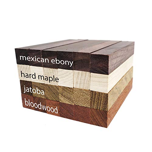 Exotic Wood Pen Blanks 24-Pack: Bloodwood, Mexican Ebony, Jatoba, Hard Maple, 6 of Each Wood Type, 5 x 3/4 x 3/4 inches Earlywood