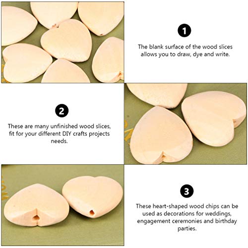 EXCEART 20Pcs Log Color Peach Heart Wooden Shapes to Paint Wooden Loose Beads Heart Wooden Embellishments Wooden Hearts for Wood Heart Cutouts Wood EXCEART