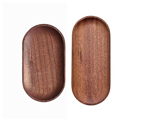 Mini Serving Tray for Jewellery Key Coin Set of 2, Oval Natural Wood Dessert Cup Tray, Small Wooden Cheese Plate, Tableware Decorative Tray (2) BWRMHME