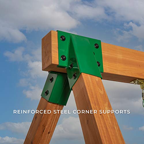 Backyard Discovery Durango All Cedar Classic Swing Set, 2 Pinch Free Belt Swings, Easy Assembly, Durable, Water Resistant, Steel Corner Supports, 2 Backyard Discovery