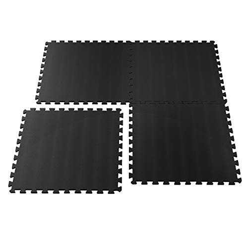 EVA Foam Mat Tiles 4-Pack - 16 SQ FT of Interlocking Padding for Garage, Playroom, or Gym Flooring - Workout Mat or Baby Playmat by Stalwart (Black) Stalwart